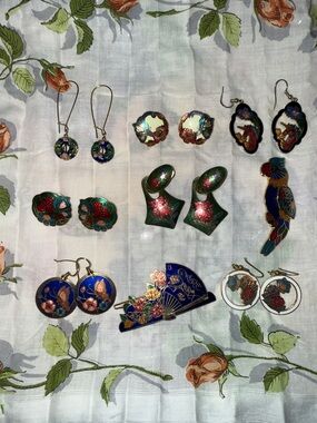 Cloisonné Floral Parrot Earrings — Multicolor Gold-Tone Accents